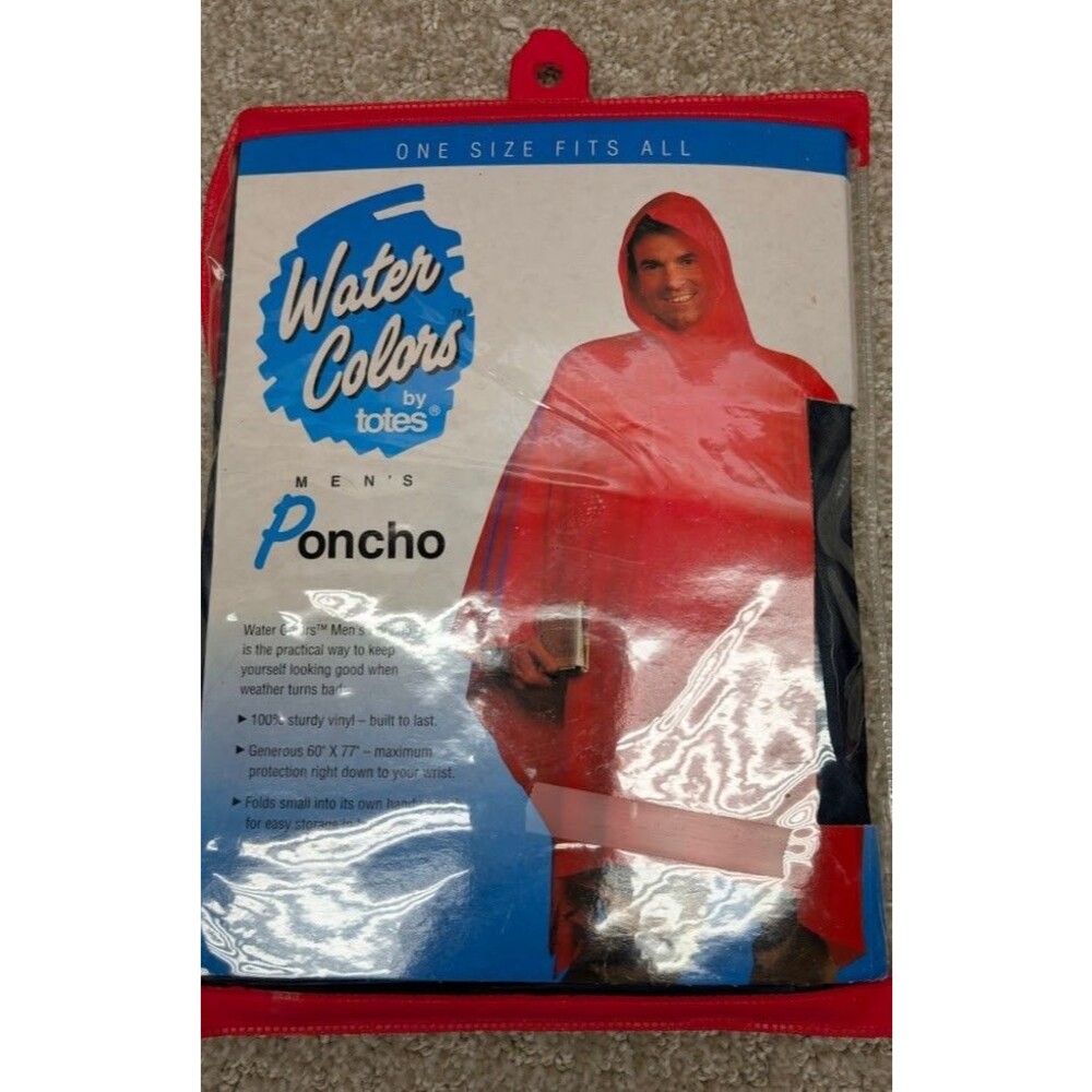 Men's Poncho Rain Coat Water Colors By Totes One Size Viny 66 X 77  Black New